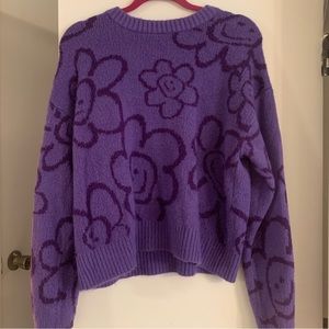 Cozy Purple Smiley Face Flower Sweater from Forever21